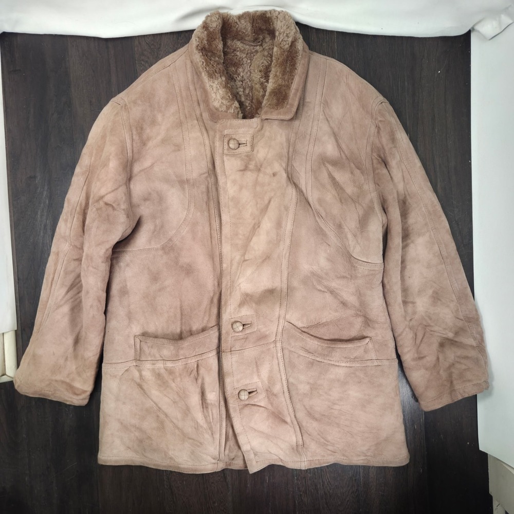 VTG 70s Original Shearling Sheepskin Jacket Mens Light Brown Size 52 (US 42)